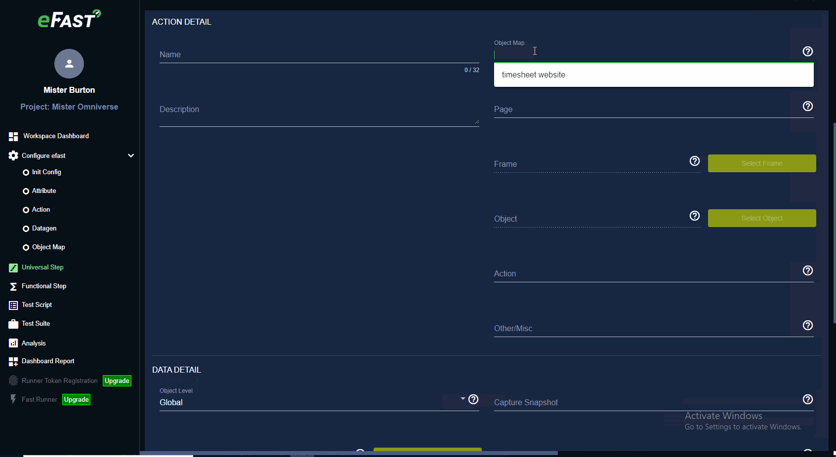 How to use NAVIGATE action with static value